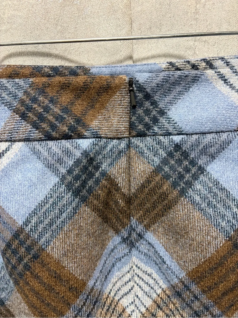 L.L. Bean Diagonal Plaid Pencil Skirt in Light Blue and Brown wool 12 nwt